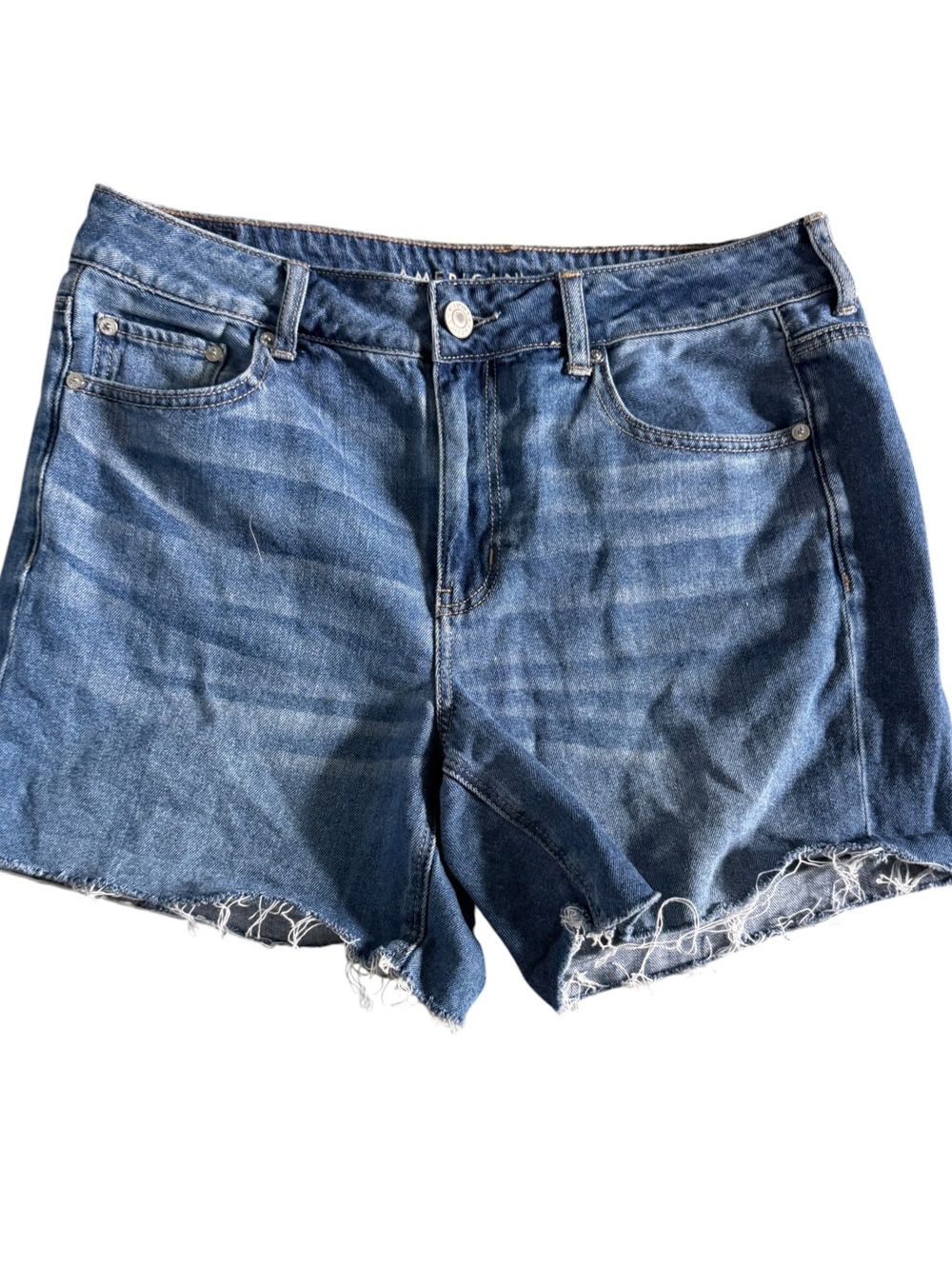 American Eagle Outfitters Tomgirl Midi Denim Shorts Size 10 Mid Blue Cotton-Poly